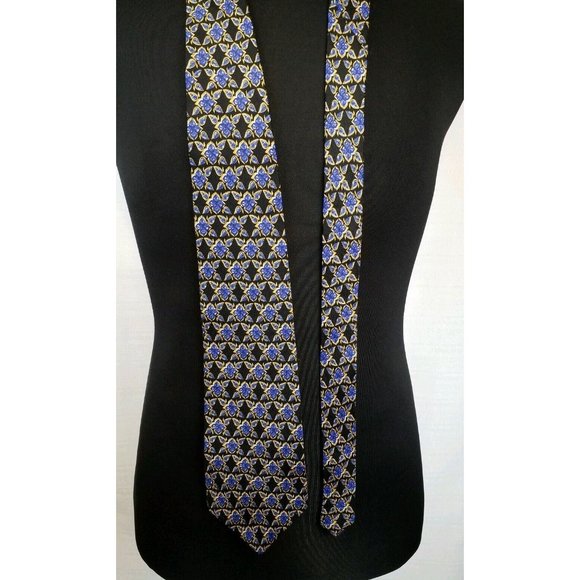 Geoffrey Beene Mens Dress Tie Suit Imported Fabric Made In USA Silk Black Blue - Picture 3 of 12